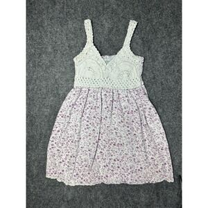 Jessica Simpson Womens Floral Babydoll Shirt Size Large Crochet Top Purple White